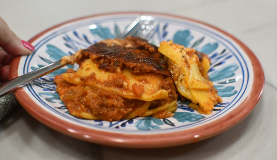 A plate of beef ravioli lasagna from Costco