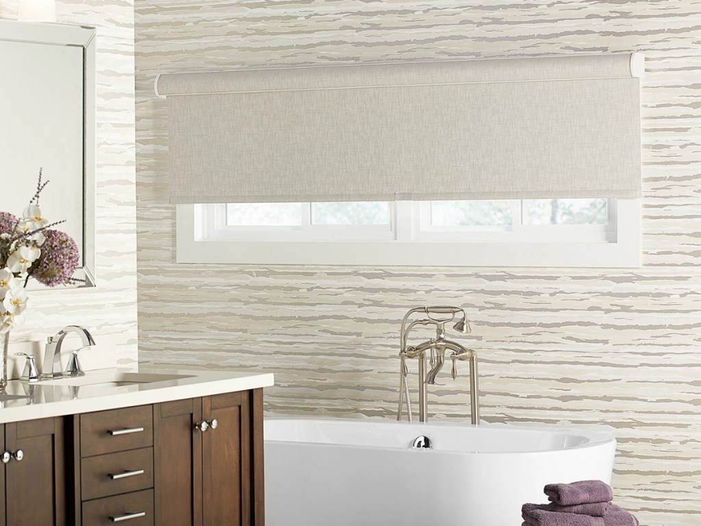 roller shade over bathroom window