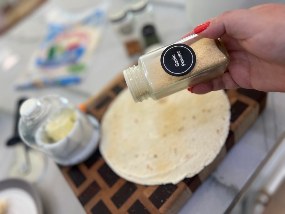 Adding Garlic Bread to a Tortilla 