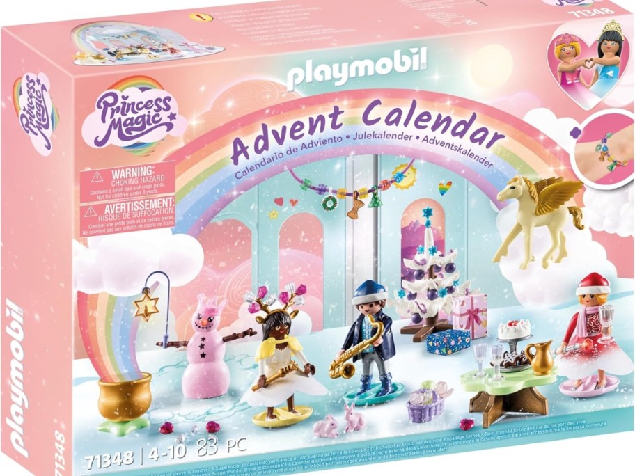 a pink box with a Playmobil Advent Calendar - Rainbow themed set