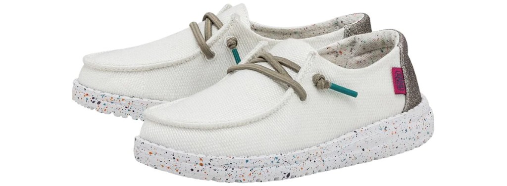 white hey dude shoes with speckled soles