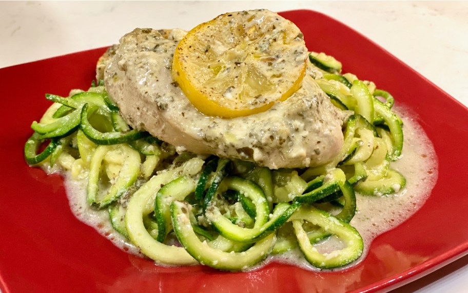 A Crock Pot Keto Lemon Chicken with Zucchini Noodles