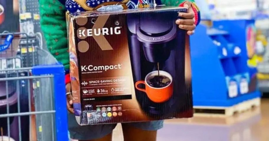 Keurig K-Compact Single-Serve K-Cup Coffee Maker box in hand in store