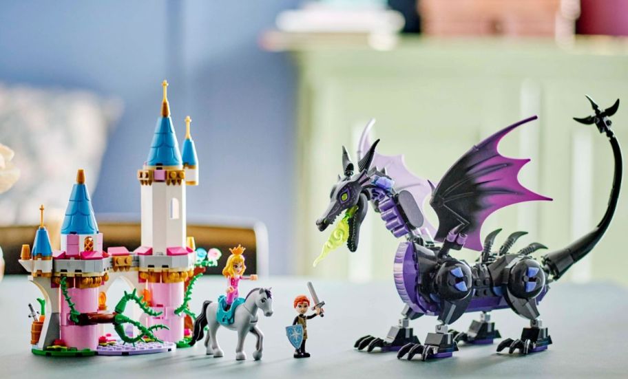 lego disney maleficents castle on a tabletop