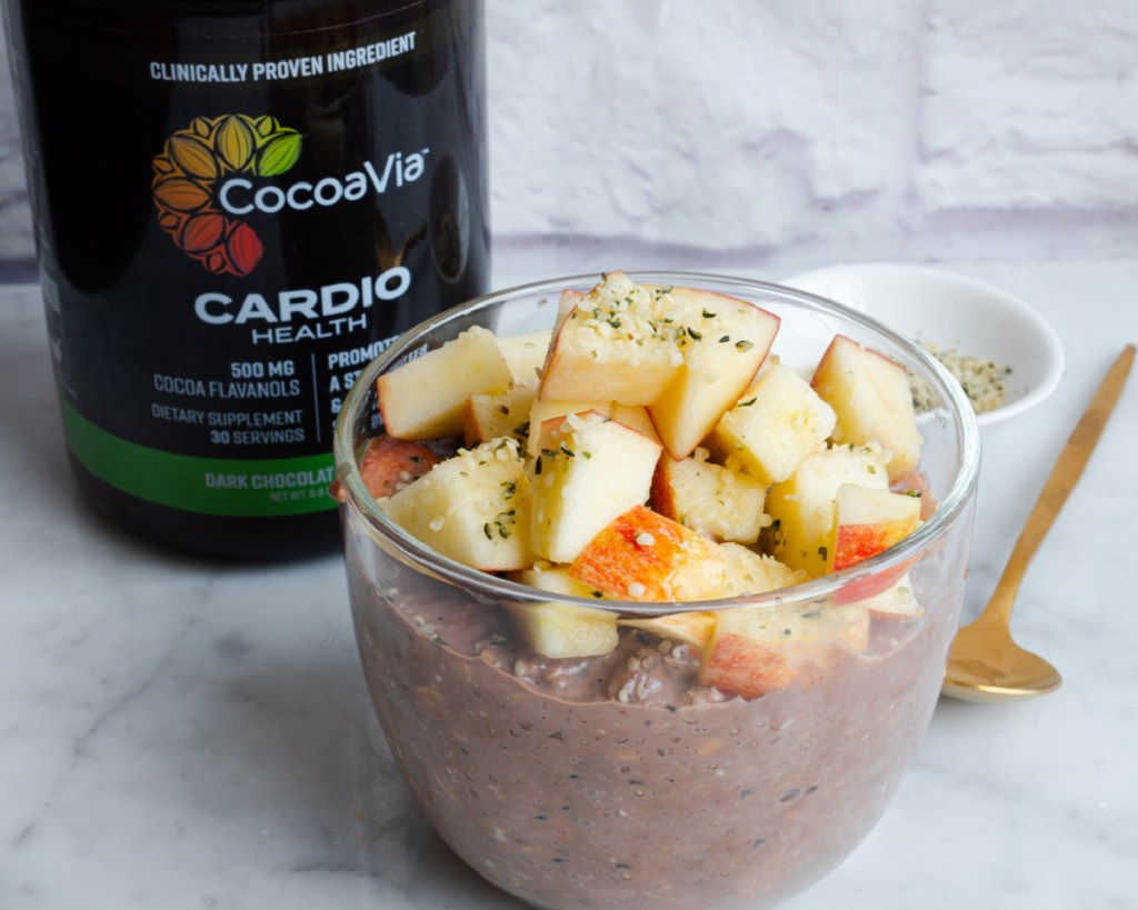 heart health powder next to fruit bowl