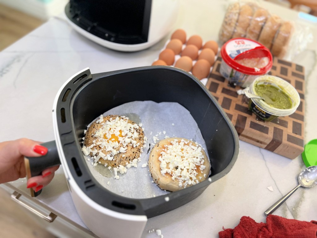 egg in bagel ready for the air fryer