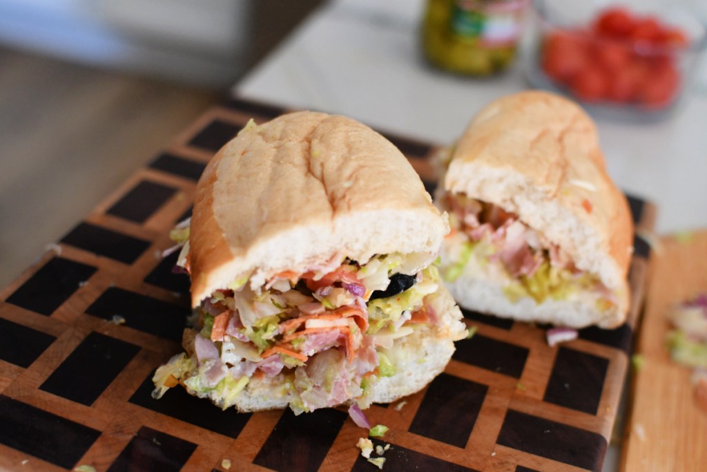 sandwich bread with chopped Italian salad inside