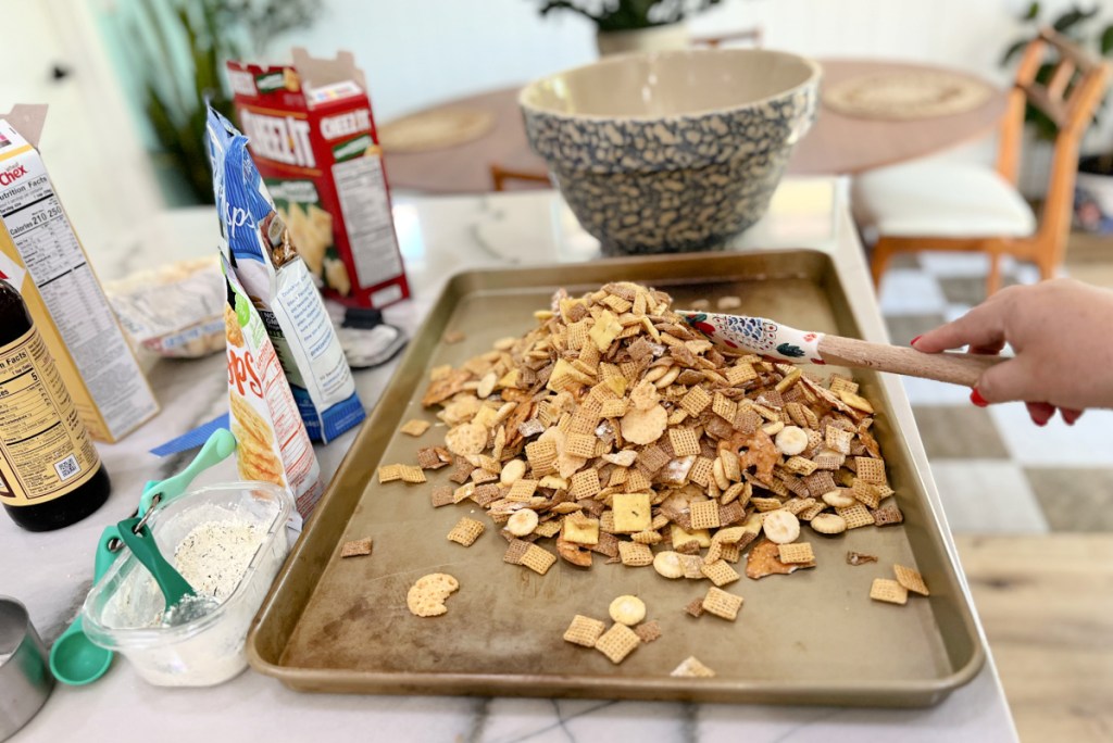 sheet pan chex mix with butter and ranch