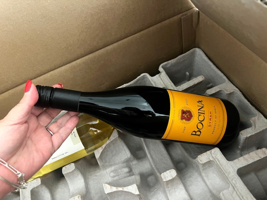 a bottle of wine in a box