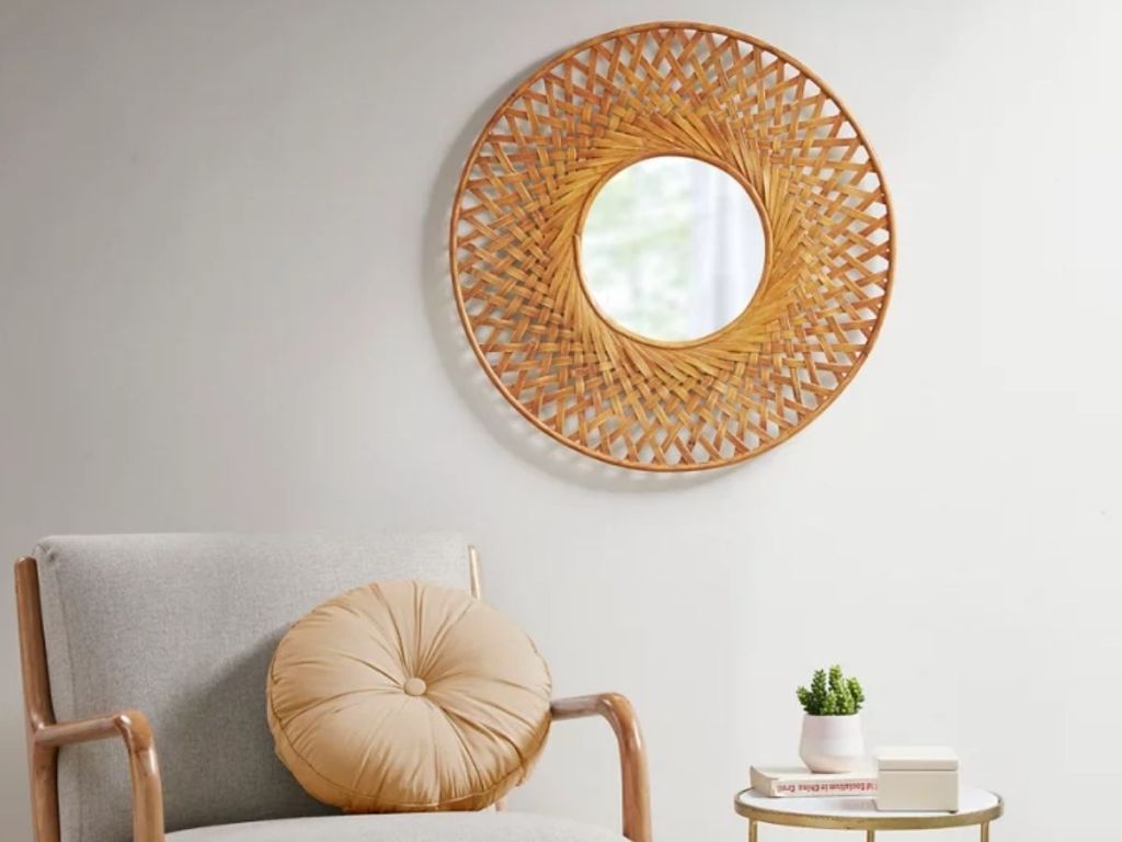 Woodsman Round Bamboo Wall Decor Mirror