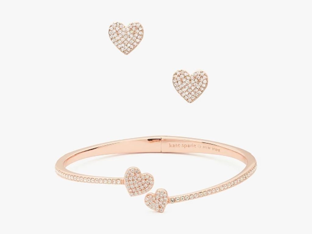 Kate Spade heart bracelet and earring studs in Pave style