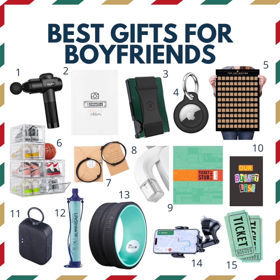 collage gift guide of boyfriends gift ideas 