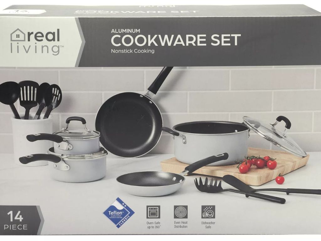 Real Living Non-Stick 14-Piece Rivet Handle Cookware Set - 2 colors 