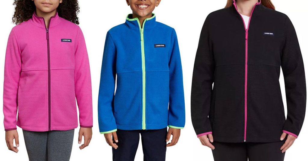 Lands' End Girl's, Boys and Women's Grid Fleece Zip Up Jacket