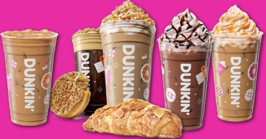 Dunkin holiday drinks, cookie butter donut and almond croissant