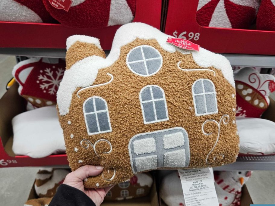 Gingerbread House Decorative Christmas Pillow