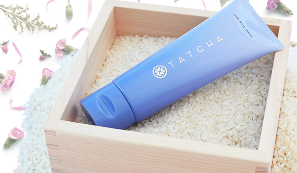 TATCHA the Rice Wash sitting in a box of rice