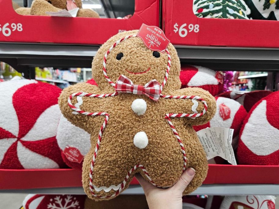 Holiday Time Brown & White Gingerbread Man Decorative Christmas Pillow