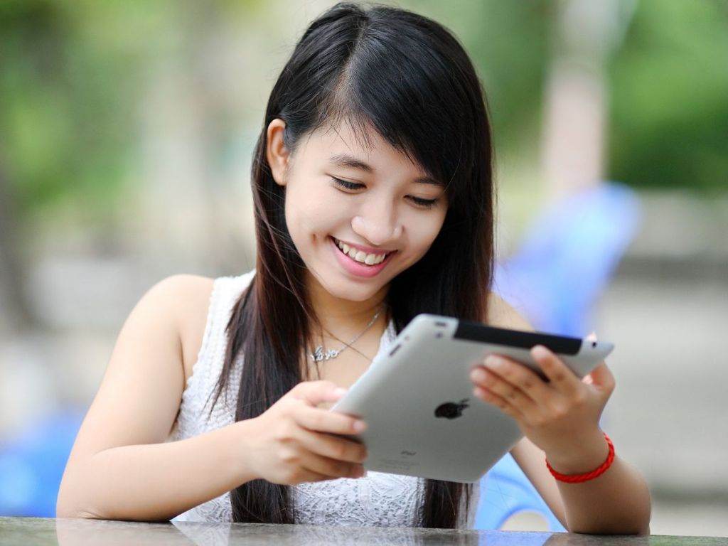 woman watching a tablet