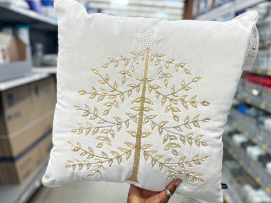 Ivory Velvet Embellished Tree Decorative Pillow