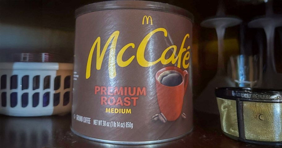 McCafe Premium Roast Canister sitting on a shelf