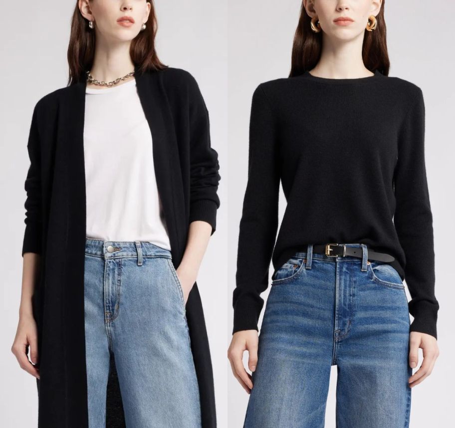 2 models in cashmere sweaters