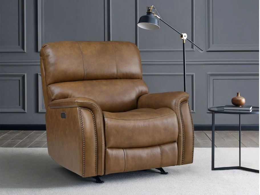 Presley Barcalounger Leather Power Rocker Recliner in living room