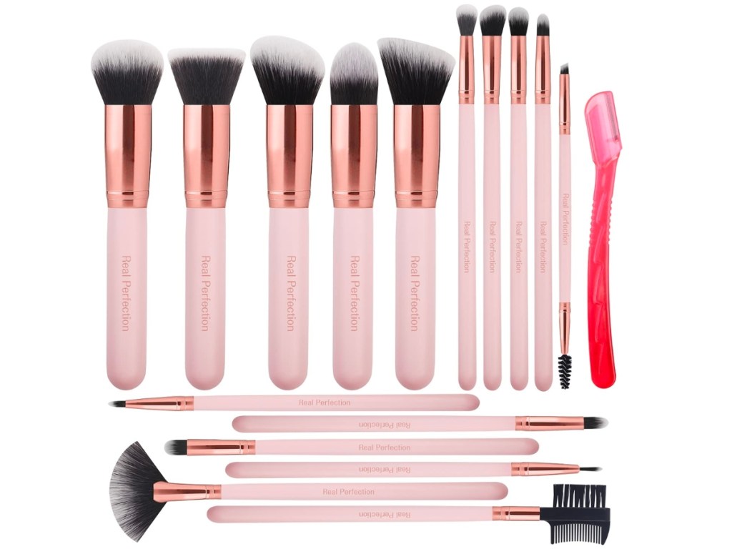 Real Perfection Makeup Brush & Eyebrow Razor 17-Piece Set