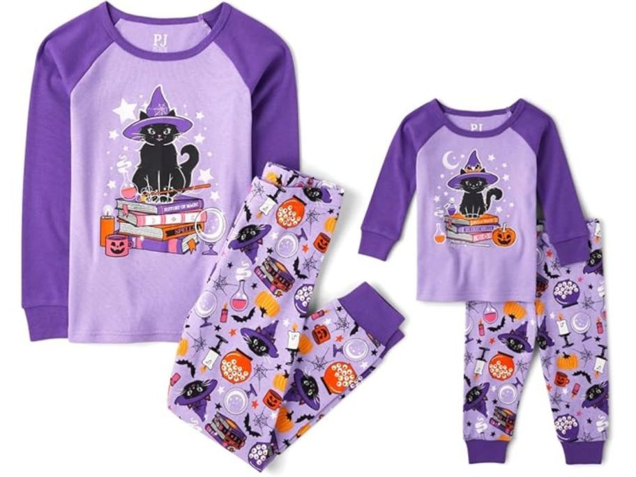 The Children's Place Baby & Kids Holiday Pajama Set - Witchy Cat Halloween stock image