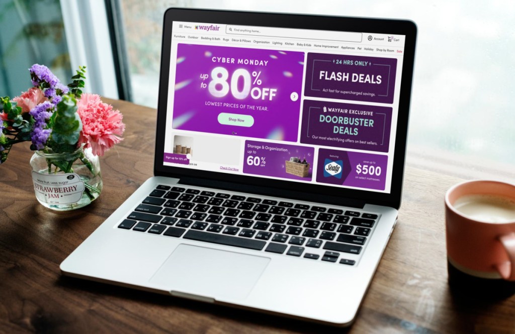 Wayfair Cyber Monday Sale shown on laptop