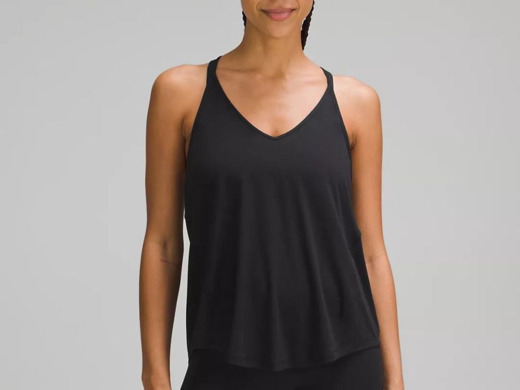 woman wearing black flowy tank