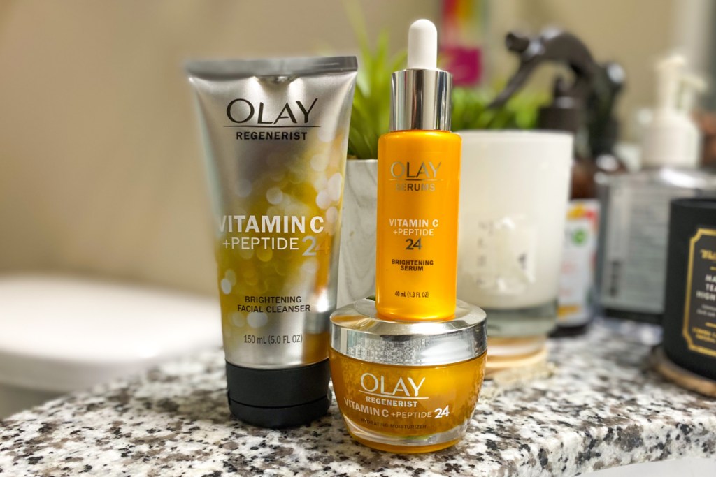 olay vitamin c wash, moisturizer, and serum