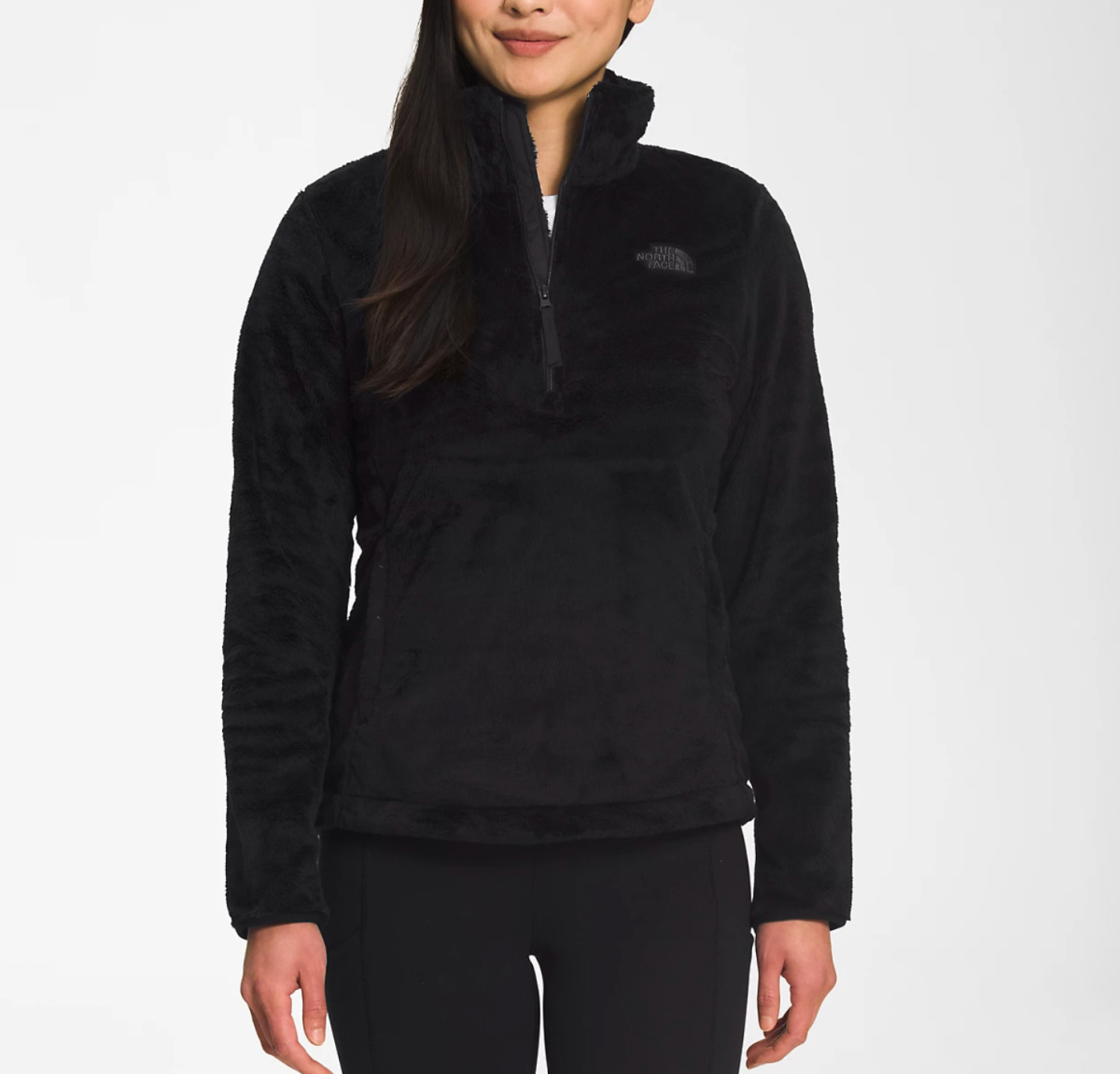 woman wearing black zip fleece jacket