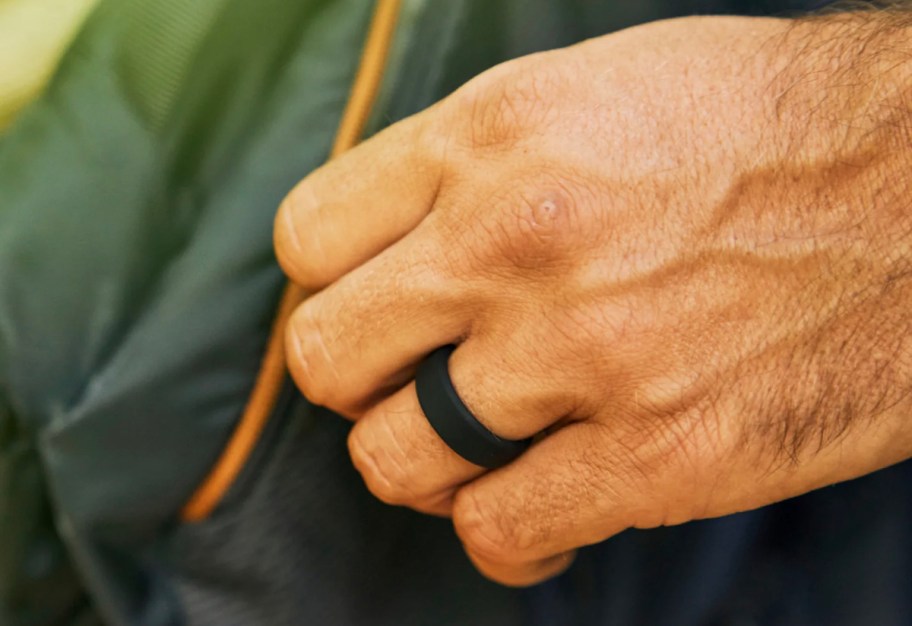 close up of black silicone ring 