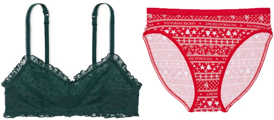 green bra and christmas red panties 