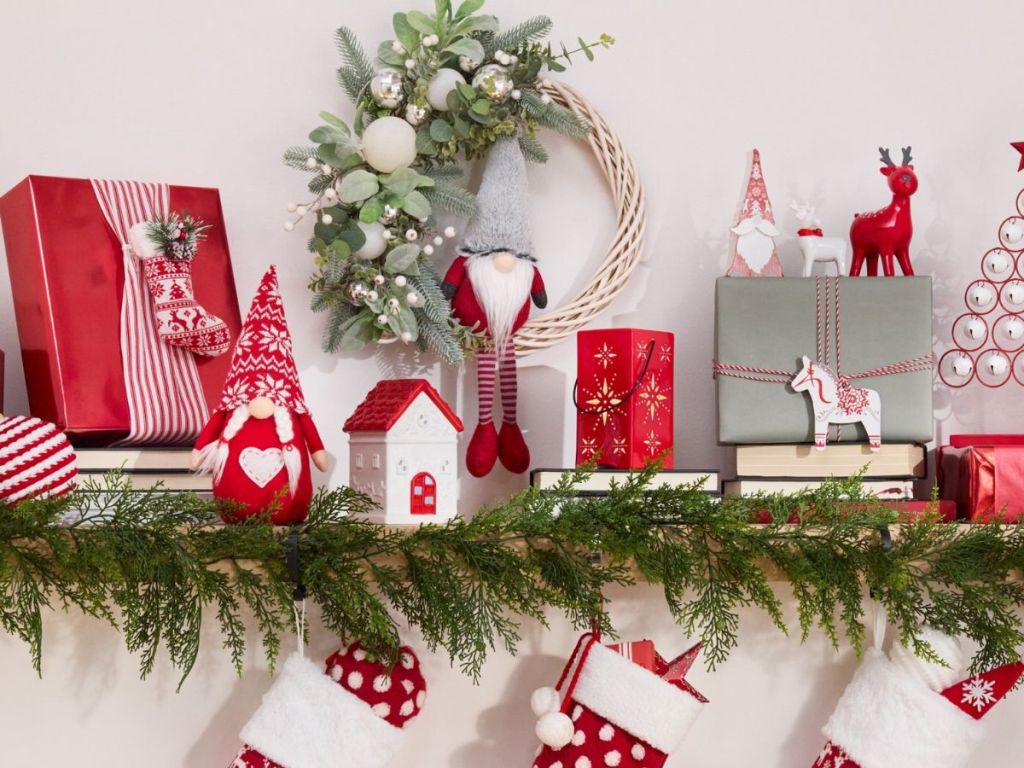 christmas garland hanging on shelf