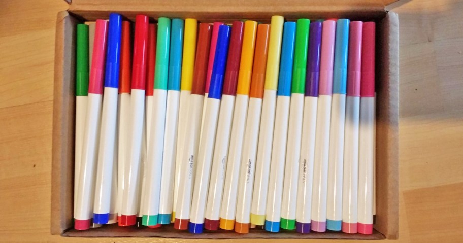 box full of colorful markers