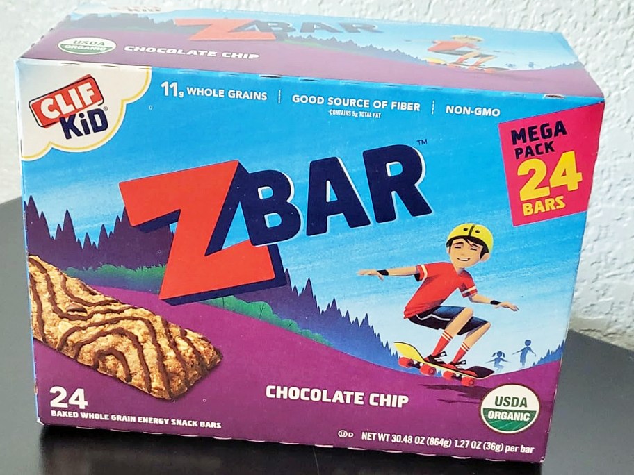 CLIF Kids Chocolate Chip Zbars 24-Pack box on table