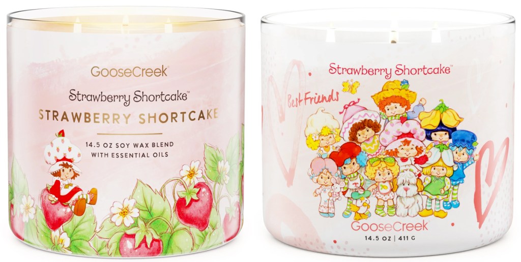 two strawberry shortcake themed 3-wick candles