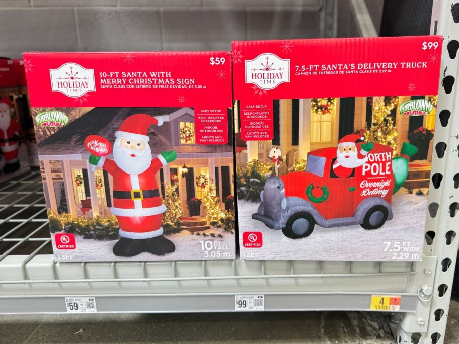 walmart christmas inflatables on shelf in store