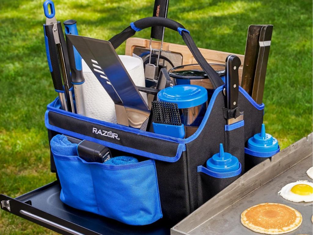 A Mr BBQ grill accessories carrying candy filled with grill utensils