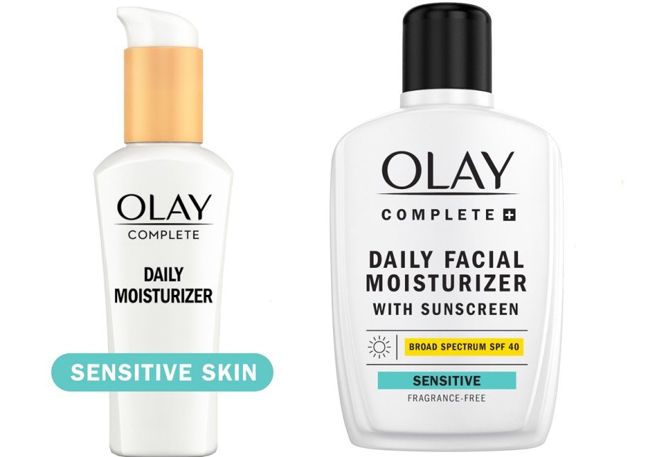 two bottles of Olay moisturizers