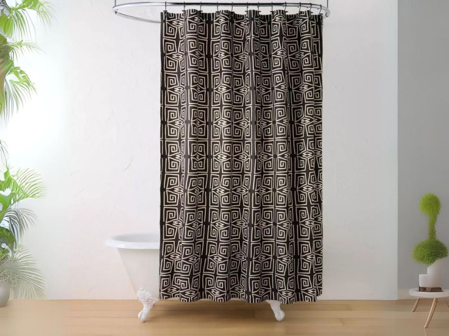 Opalhouse designed w/ Jungalow Black/White Shower Curtain Bundle w/ Hooks on shower