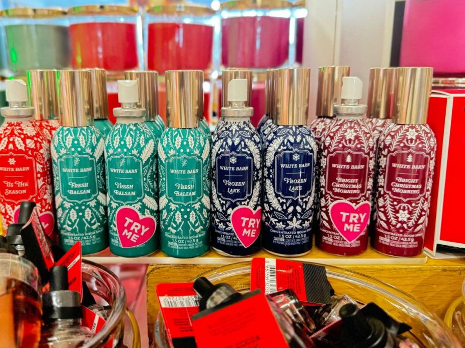 bath and body works Christmas room spray displayed at the store