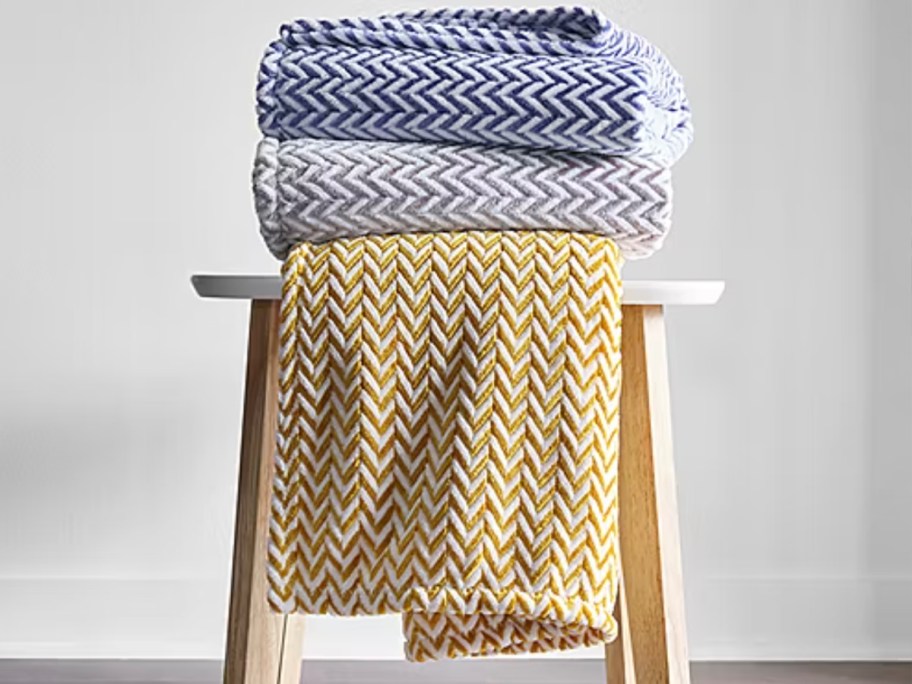 blue, gray and yellow chevron blankets 