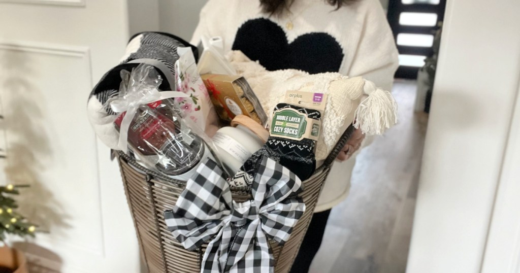 woman holding a burr basket using Walmart gifts 