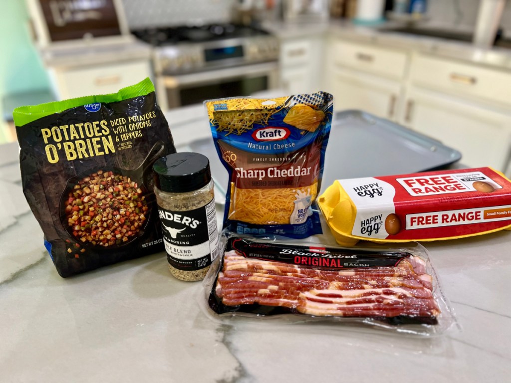 ingredients for sheet pan breakfast on the counter