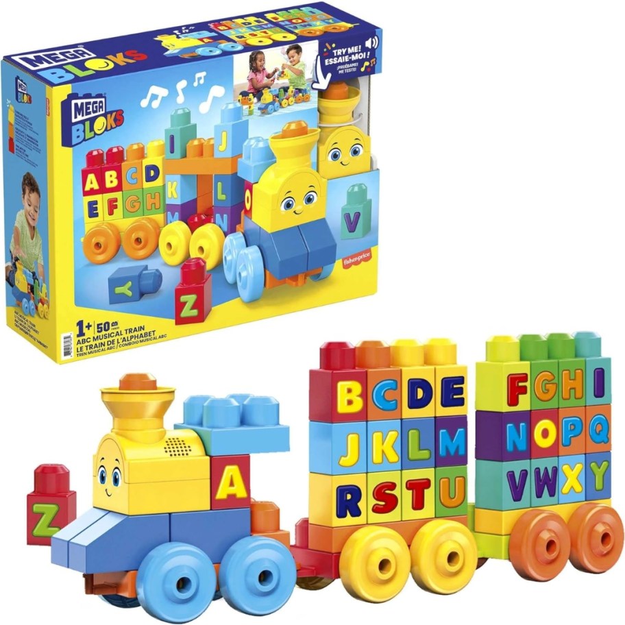 MEGA BLOCKS ABC Train in box and train on display in front of it