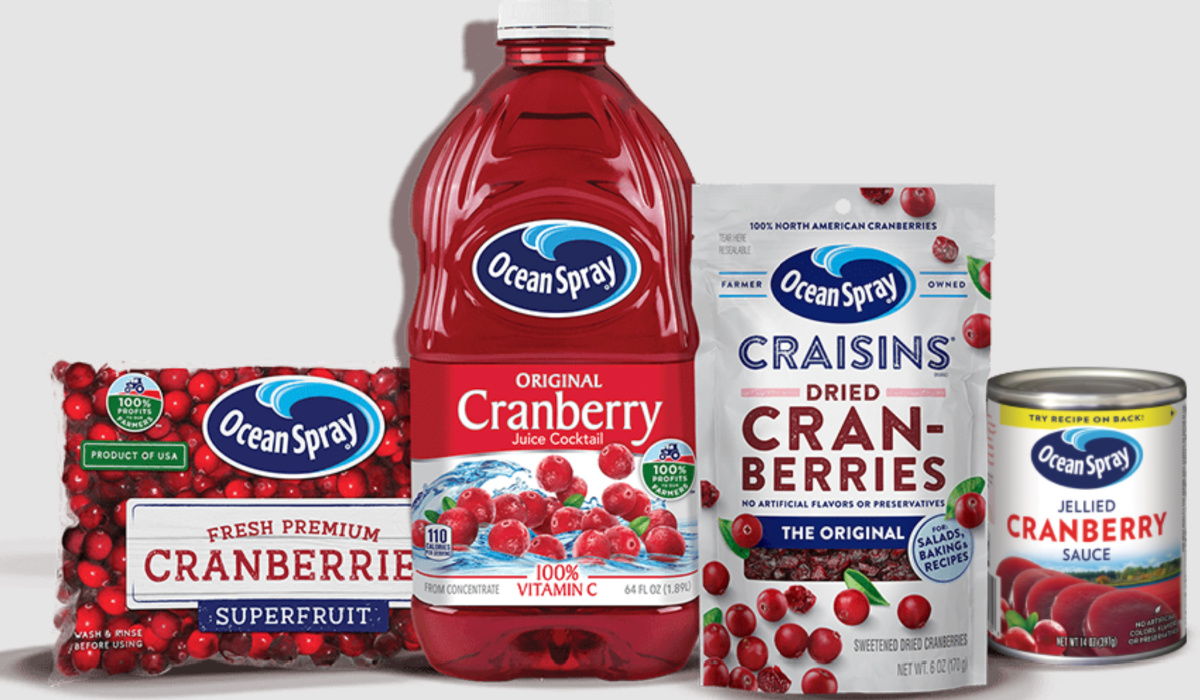 ocean spray juice, cranberries, and sauce