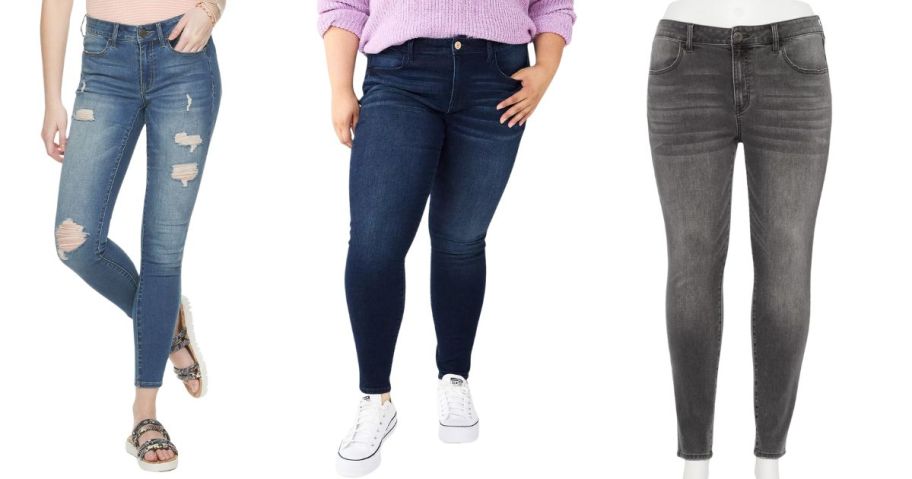 three women wearing so juniors jeans